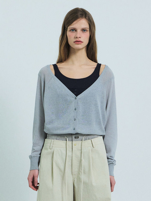 Grove 26Ss Colette Off-Shoulder Cardigan (Light Gray)