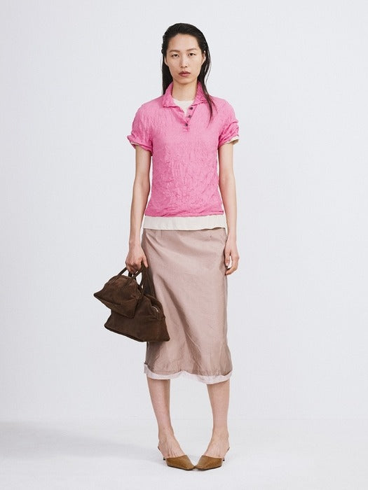 Recto Crease Polo Knit Top (Pink)