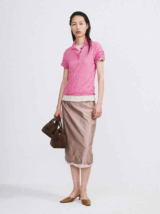 Recto Crease Polo Knit Top (Pink)