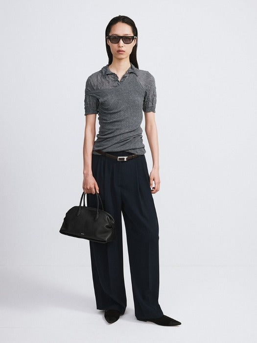 Recto Crease Polo Knit Top (Cool Grey)