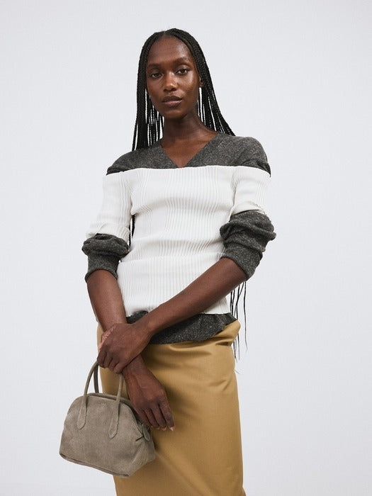 Recto Off Shoulder Ribbed Knit Top (Ecru)