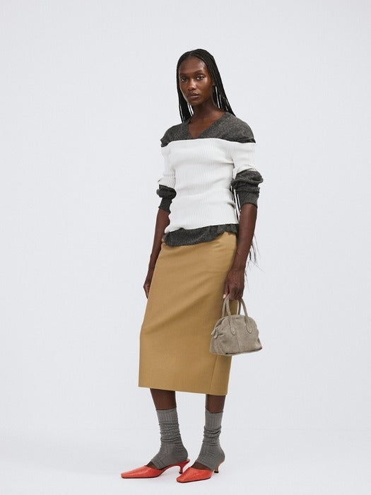 Recto Off Shoulder Ribbed Knit Top (Ecru)