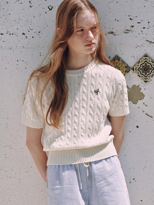 Wconcept_Depound half sleeve cable knit - ivory