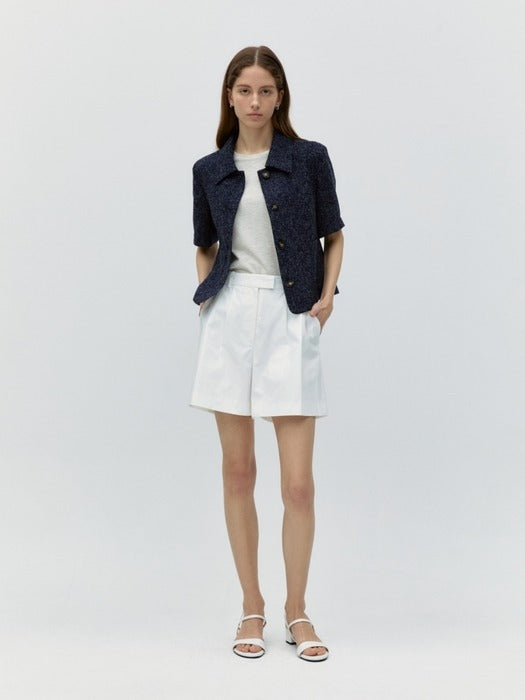 Wconcept_Depound collar tweed half jacket - navy check