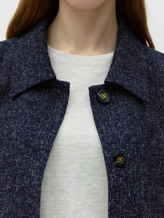 Wconcept_Depound collar tweed half jacket - navy check