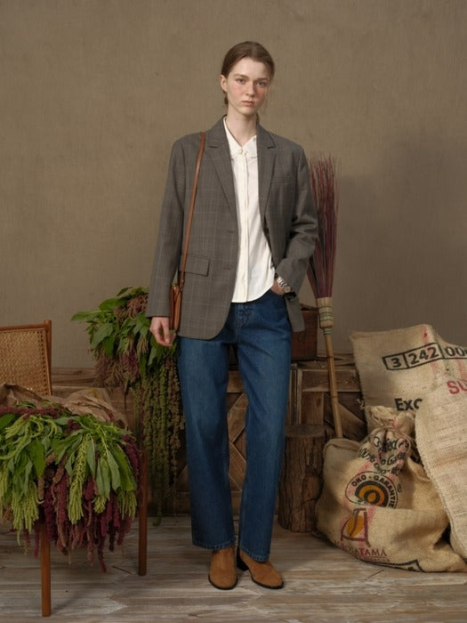Wconcept_Depound boyfit wool jacket (check) - brown