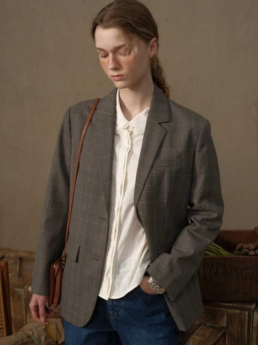 Wconcept_Depound boyfit wool jacket (check) - brown