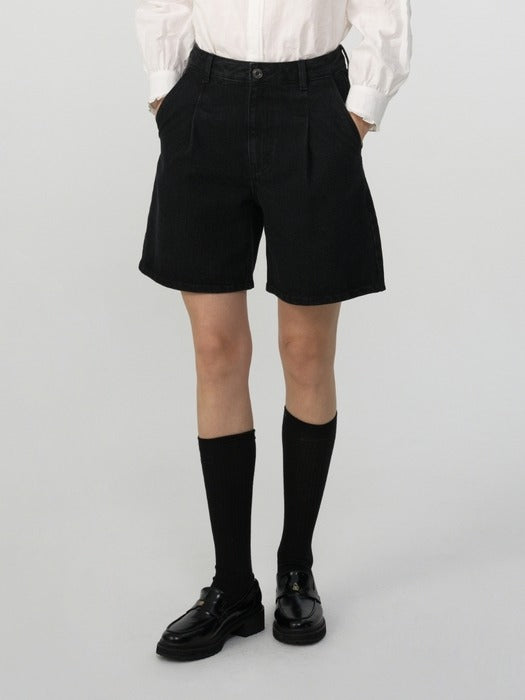 Wconcept_Depound pintuck half denim pants - black