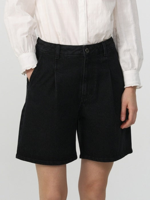 Wconcept_Depound pintuck half denim pants - black