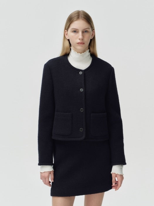 Wconcept_Depound wool boucle crop jacket - dark navy