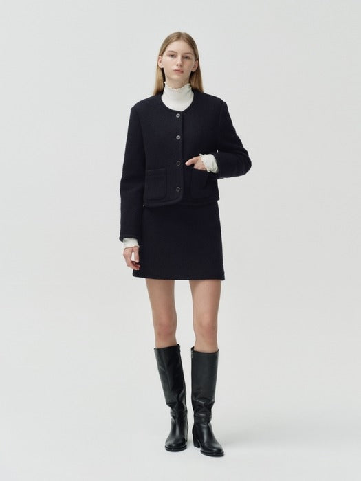 Wconcept_Depound wool boucle crop jacket - dark navy