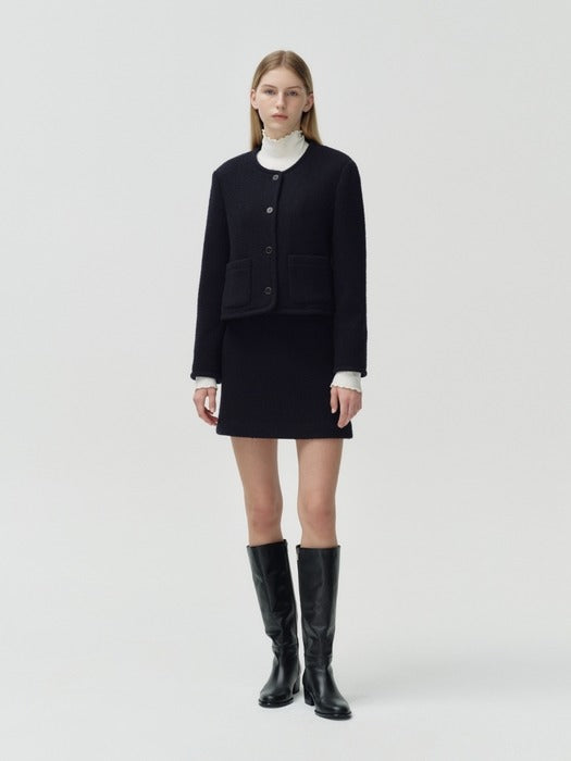 Wconcept_Depound wool boucle crop jacket - dark navy