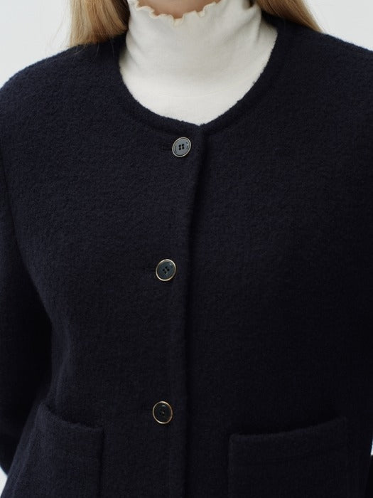 Wconcept_Depound wool boucle crop jacket - dark navy