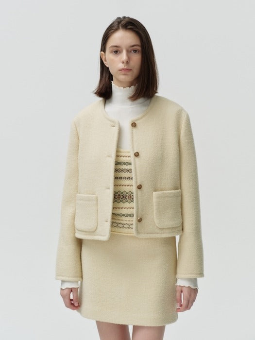 Wconcept_Depound wool boucle crop jacket - cream