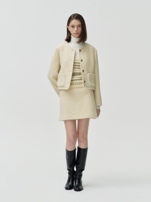 Wconcept_Depound wool boucle crop jacket - cream