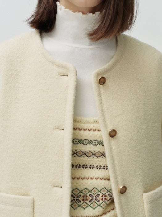 Wconcept_Depound wool boucle crop jacket - cream