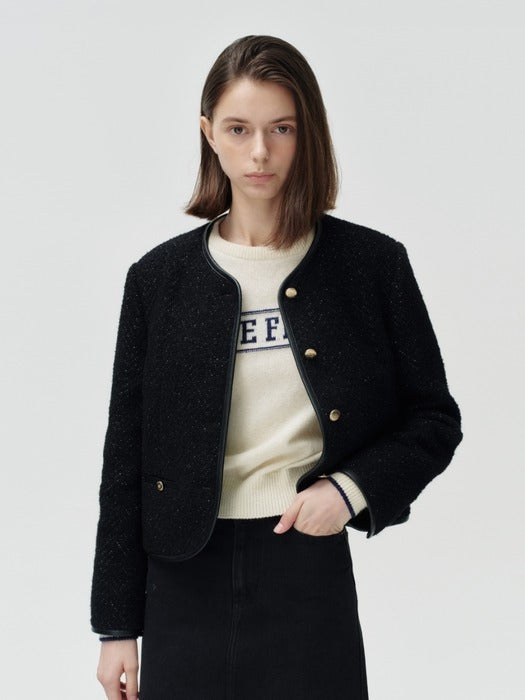 Wconcept_Depound no collar leather piping jacket - black