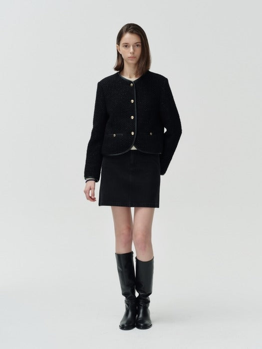 Wconcept_Depound no collar leather piping jacket - black
