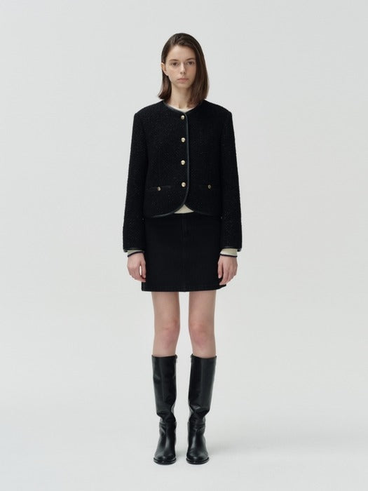 Wconcept_Depound no collar leather piping jacket - black