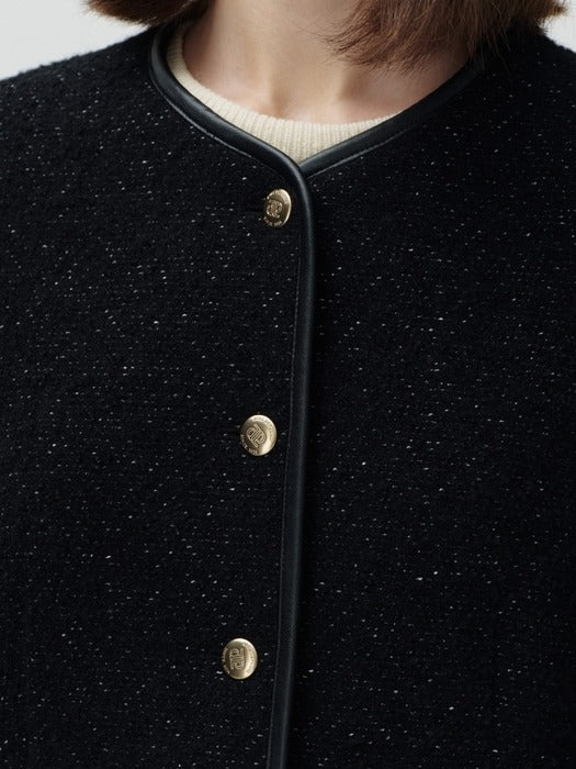 Wconcept_Depound no collar leather piping jacket - black
