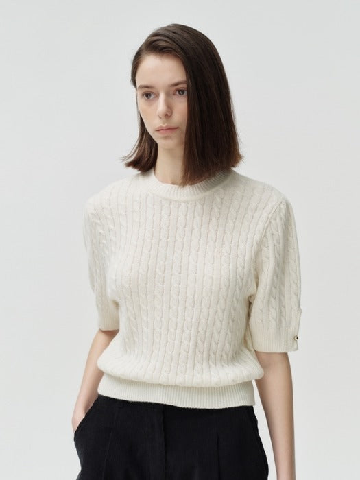 Wconcept_Depound gold button cable knit - ivory