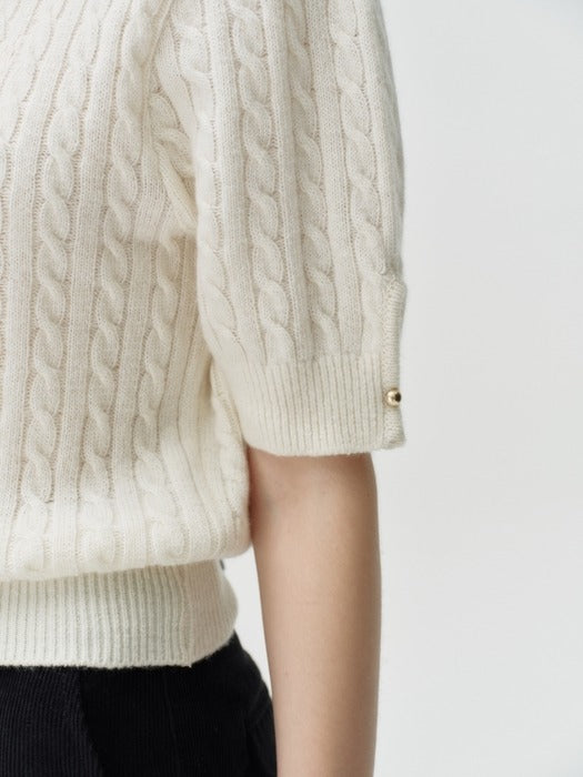 Wconcept_Depound gold button cable knit - ivory
