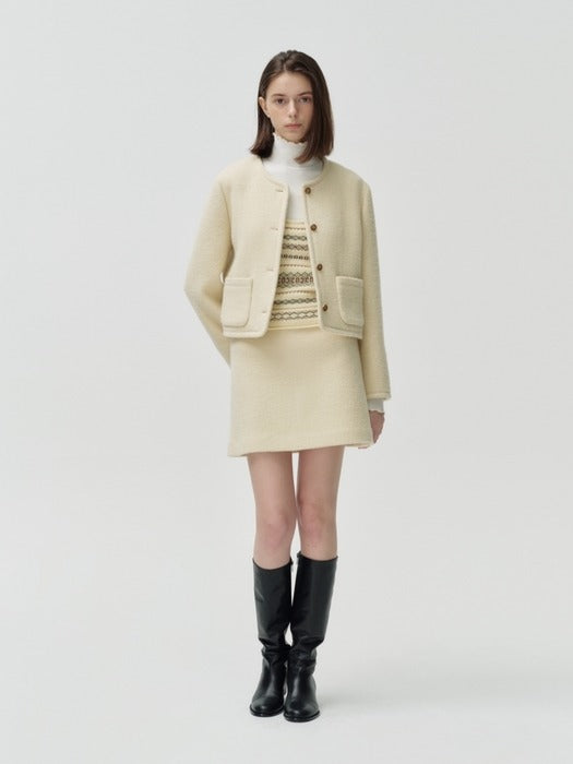 Wconcept_Depound wool boucle mini skirt - cream