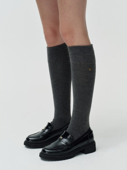 Wconcept_Depound heart charm wool knee socks - charcoal