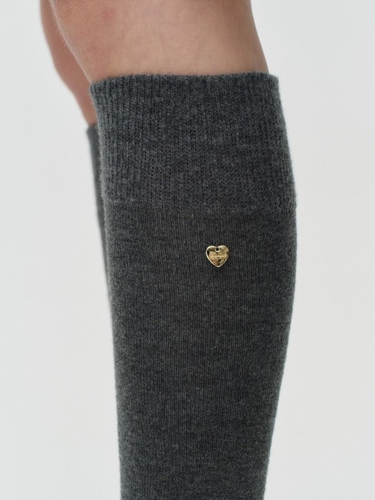 Wconcept_Depound heart charm wool knee socks - charcoal