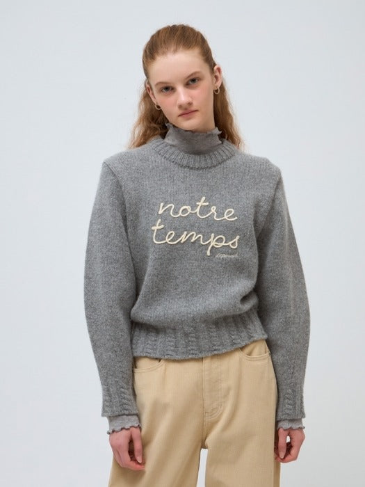 Wconcept_Depound embrodiery fluffy pullover - melange gray