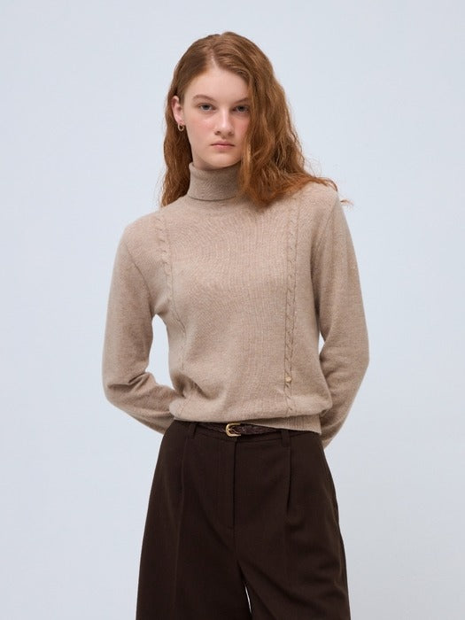 Wconcept_Depound cable turtleneck knit - oatmeal