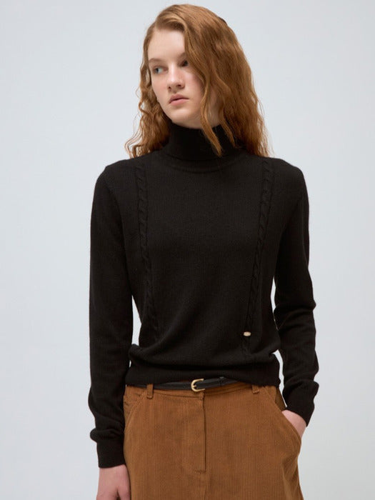 Wconcept_Depound cable turtleneck knit - black