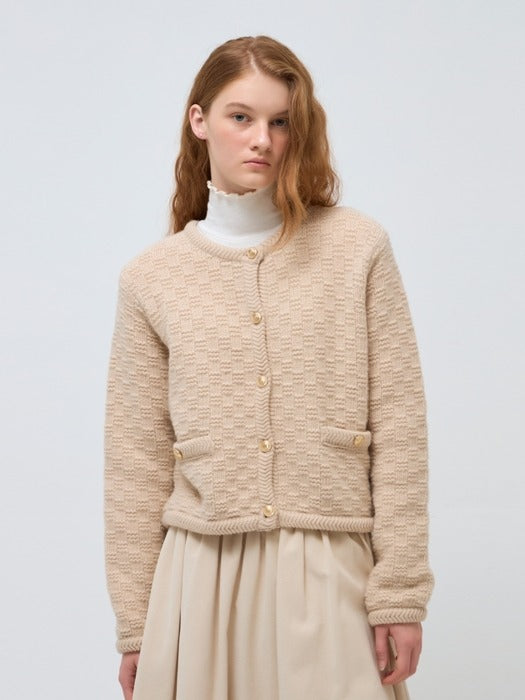 Wconcept_Depound round neck short cardigan - light beige