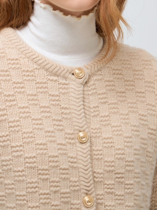 Wconcept_Depound round neck short cardigan - light beige