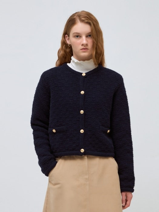 Wconcept_Depound round neck short cardigan - navy
