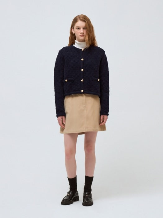 Wconcept_Depound round neck short cardigan - navy