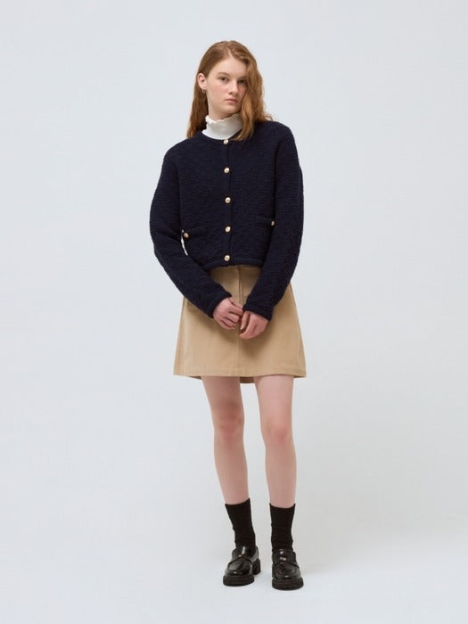 Wconcept_Depound round neck short cardigan - navy