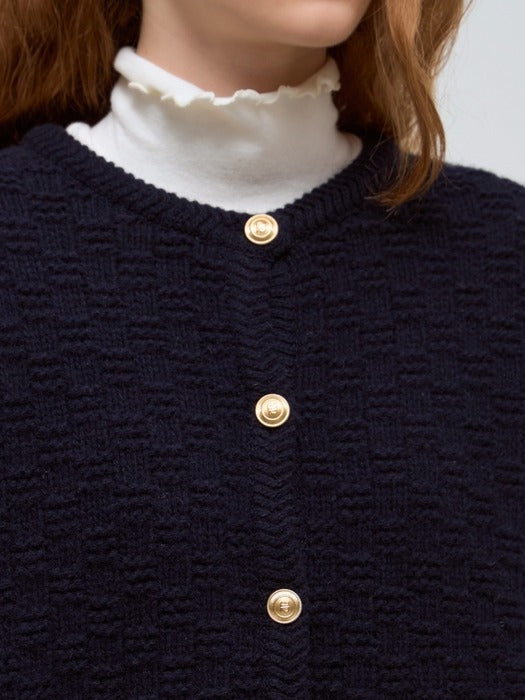 Wconcept_Depound round neck short cardigan - navy
