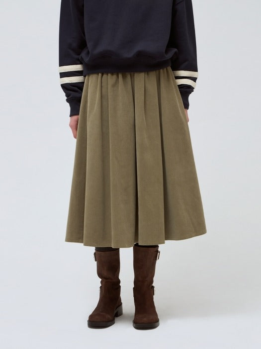 Wconcept_Depound corduroy shirring skirt - khaki