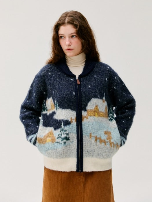 Wconcept_Depound village graphic knit zip up - navy