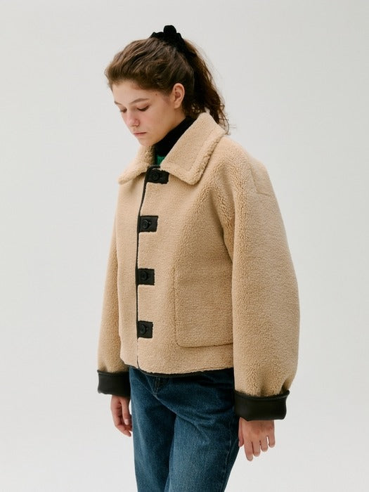 Wconcept_Depound reversible shearling short jacket (leather) - deep brown
