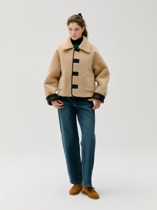 Wconcept_Depound reversible shearling short jacket (leather) - deep brown