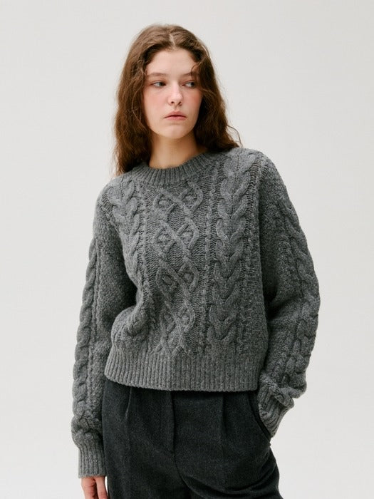 Wconcept_Depound cable semi crop pullover - gray