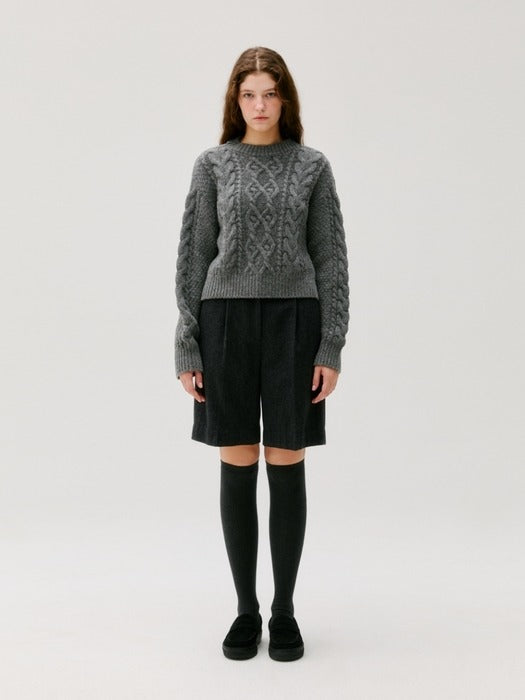 Wconcept_Depound cable semi crop pullover - gray