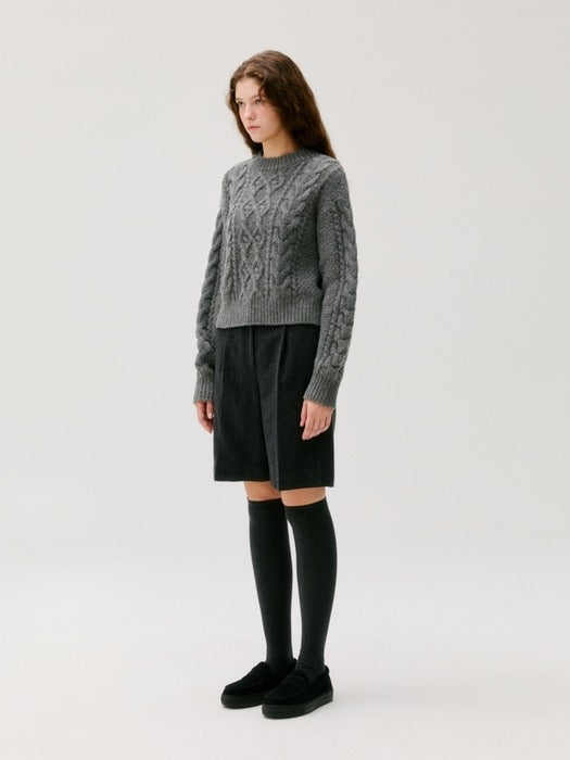 Wconcept_Depound cable semi crop pullover - gray