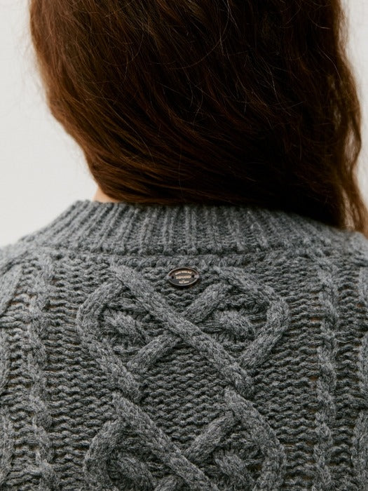 Wconcept_Depound cable semi crop pullover - gray