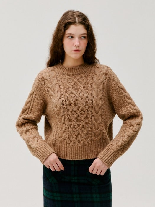Wconcept_Depound cable semi crop pullover - oatmeal