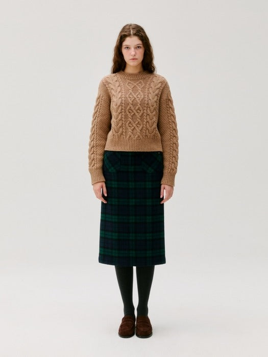 Wconcept_Depound cable semi crop pullover - oatmeal
