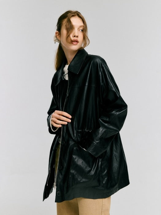 Depound leather utility half jacket - black