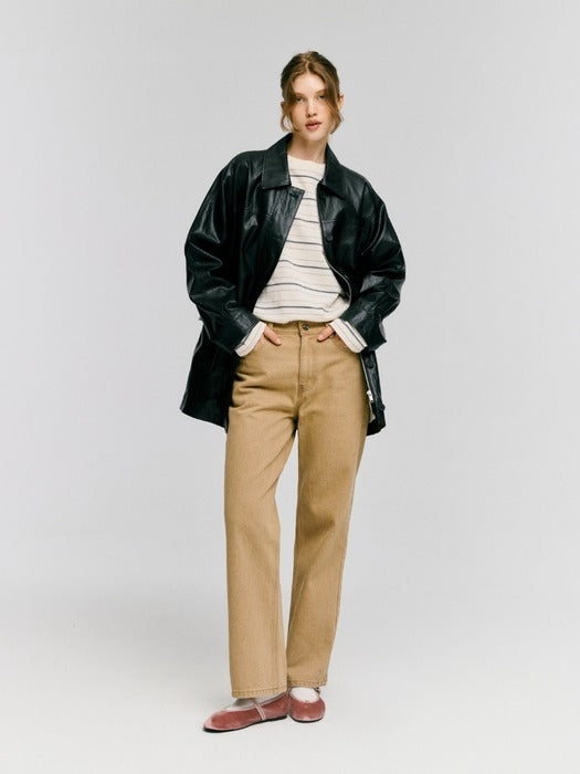 Depound leather utility half jacket - black